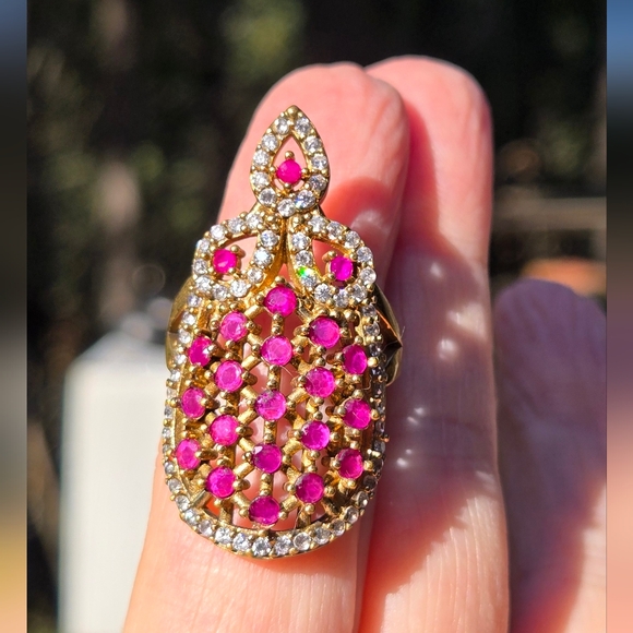 Ruby & Topaz Sterling & Gold Turkush Style Cocktail Ring Sz8.5 - Picture 6 of 8